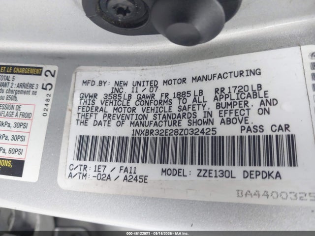 Aukcja sprzedaży 2008 Toyota Corolla Ce, vin: 1NXBR32E28Z032425, numer aukcji: 46122071