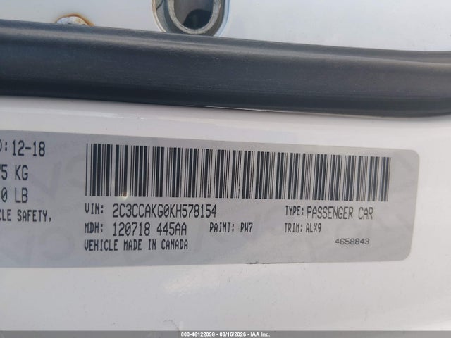 Aukcja sprzedaży 2019 Chrysler 300 Limited Awd, vin: 2C3CCAKG0KH578154, numer aukcji: 46122098