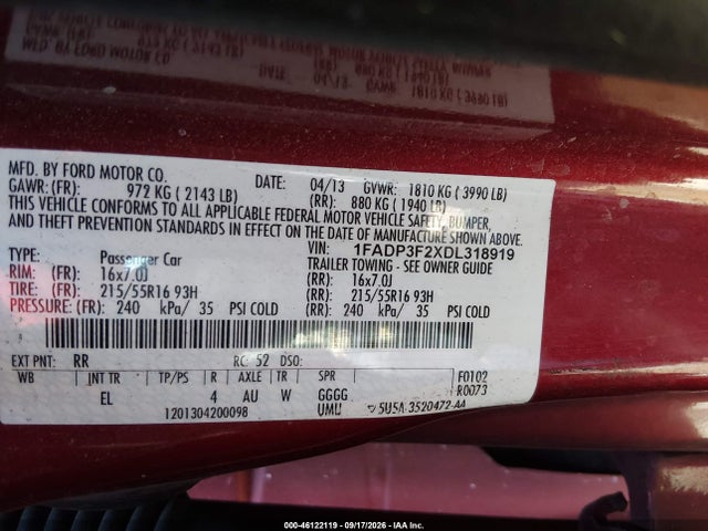 Продажа на аукционе авто 2013 Ford Focus Se, vin: 1FADP3F2XDL318919, номер лота: 46122119