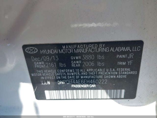 Продаж на аукціоні авто 2014 Hyundai Elantra Limited, vin: 5NPDH4AE6EH460222, номер лоту: 46122171