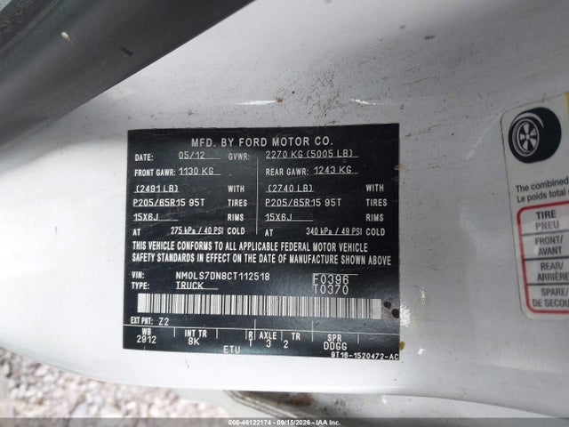 46122174 :رقم المزاد ، NM0LS7DN8CT112518 vin ، 2012 Ford Transit Connect Xlt مزاد بيع
