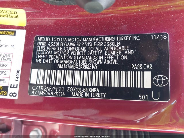 Aukcja sprzedaży 2019 Toyota C-hr Xle, vin: NMTKHMBX3KR082145, numer aukcji: 46122190