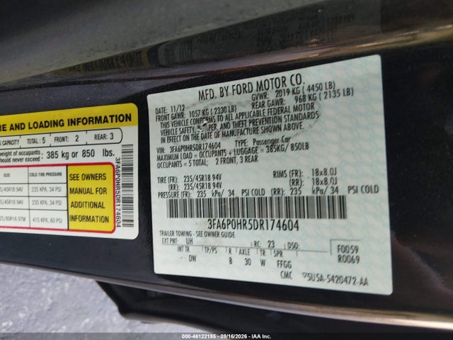 Продаж на аукціоні авто 2013 Ford Fusion Se, vin: 3FA6P0HR5DR174604, номер лоту: 46122195