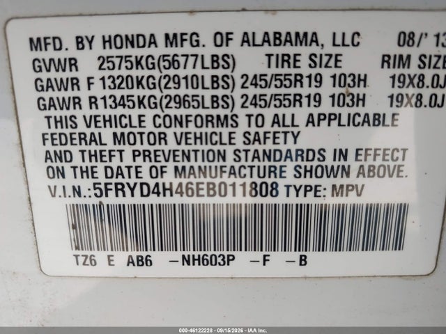 Aukcja sprzedaży 2014 Acura Mdx Technology Package, vin: 5FRYD4H46EB011808, numer aukcji: 46122228