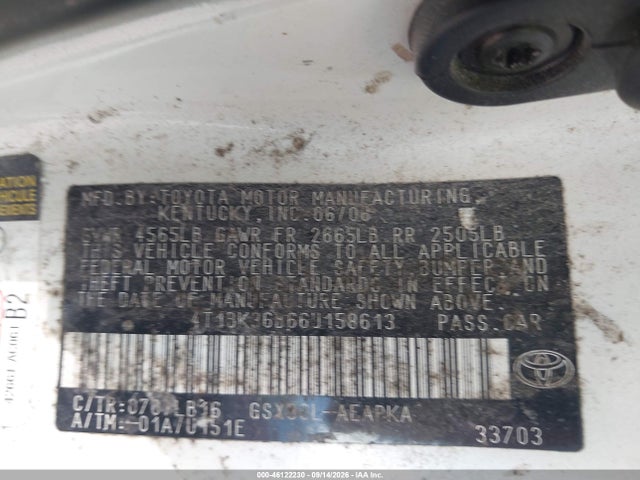 46122230 :رقم المزاد ، 4T1BK36B66U158613 vin ، 2006 Toyota Avalon Limited مزاد بيع