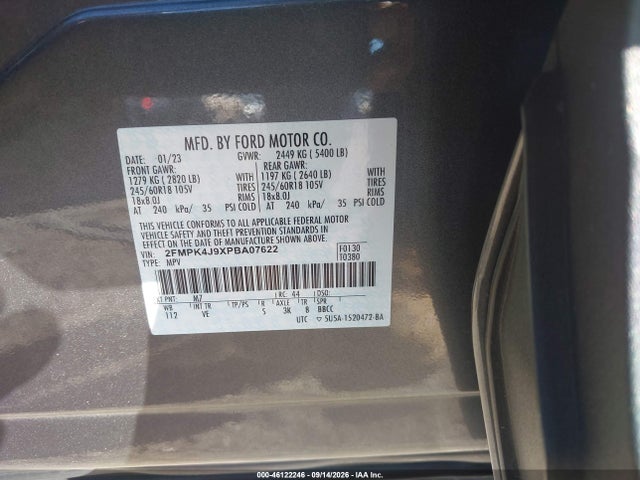 2023 Ford Edge Sel მანქანა იყიდება აუქციონზე, vin: 2FMPK4J9XPBA07622, აუქციონის ნომერი: 46122246
