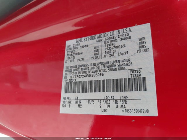 Продажа на аукционе авто 1998 Ford F-150 Xl/xlt, vin: 1FTZF0724WKB85096, номер лота: 46122249