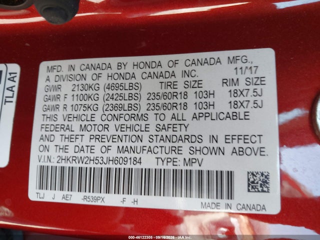 Honda CR-V EX 2018 2HKRW2H53JH609184 Image 9