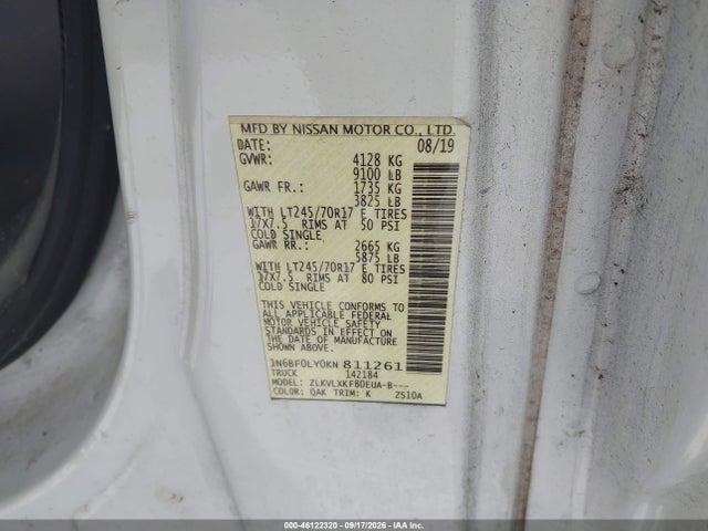 Продажа на аукционе авто 2019 Nissan Nv Cargo Nv2500 Hd Sv V6, vin: 1N6BF0LY0KN811261, номер лота: 46122320