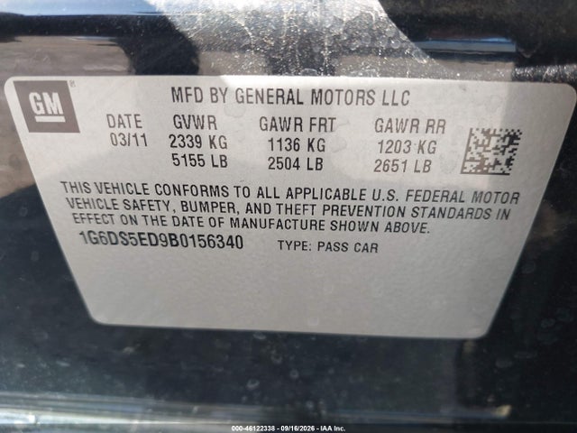 Продаж на аукціоні авто 2011 Cadillac Cts Premium, vin: 1G6DS5ED9B0156340, номер лоту: 46122338