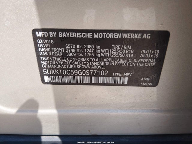 Aukcja sprzedaży 2016 Bmw X5 Edrive Xdrive40e, vin: 5UXKT0C59G0S77102, numer aukcji: 46122390