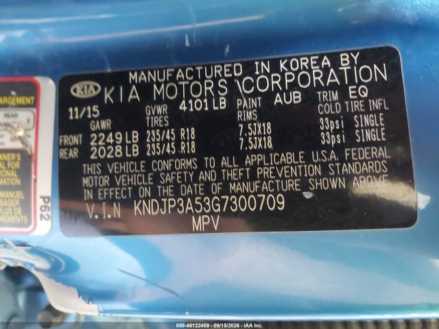 KIA SOUL + 2016 KNDJP3A53G7300709 Image 9