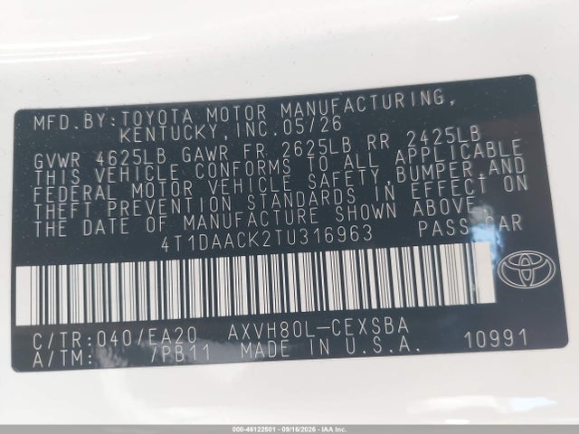 4T1DAACK2TU316963 Toyota CAMRY SE