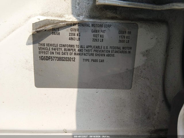 Aukcja sprzedaży 2008 Cadillac Cts Standard, vin: 1G6DF577380203012, numer aukcji: 46122527