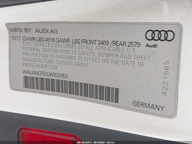 46122573 :رقم المزاد ، WAUANCF50JA052053 vin ، 2018 Audi A5 2.0t Premium مزاد بيع