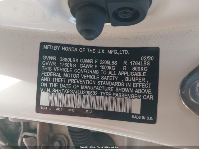 Продаж на аукціоні авто 2020 Honda Civic Type R Touring, vin: SHHFK8G74LU200602, номер лоту: 46122596