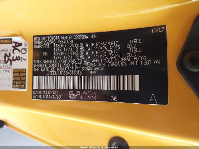 Продаж на аукціоні авто 2008 Toyota Fj Cruiser, vin: JTEBU11F88K013015, номер лоту: 46122599