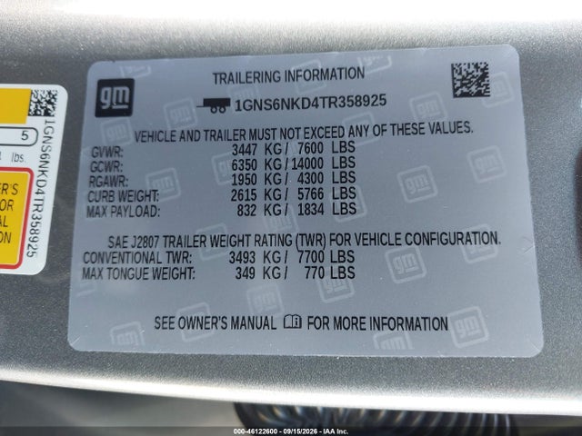 1GNS6NKD4TR358925 Chevrolet Tahoe 4wd Lt
