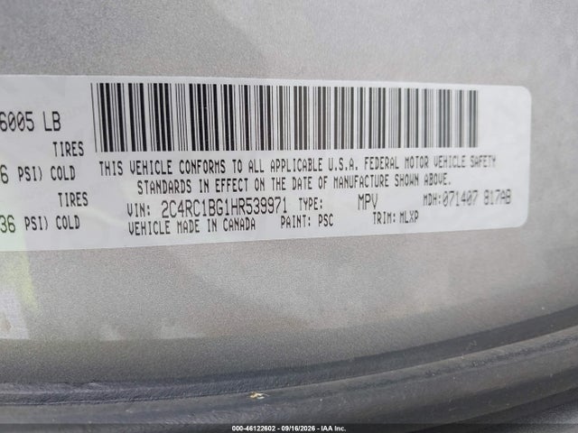 Aukcja sprzedaży 2017 Chrysler Pacifica Touring-l, vin: 2C4RC1BG1HR539971, numer aukcji: 46122602