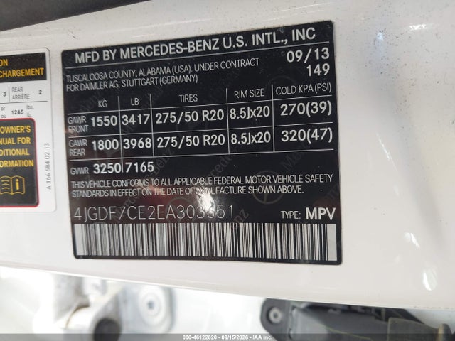 Продаж на аукціоні авто 2014 Mercedes-benz Gl 450 4matic, vin: 4JGDF7CE2EA303651, номер лоту: 46122620
