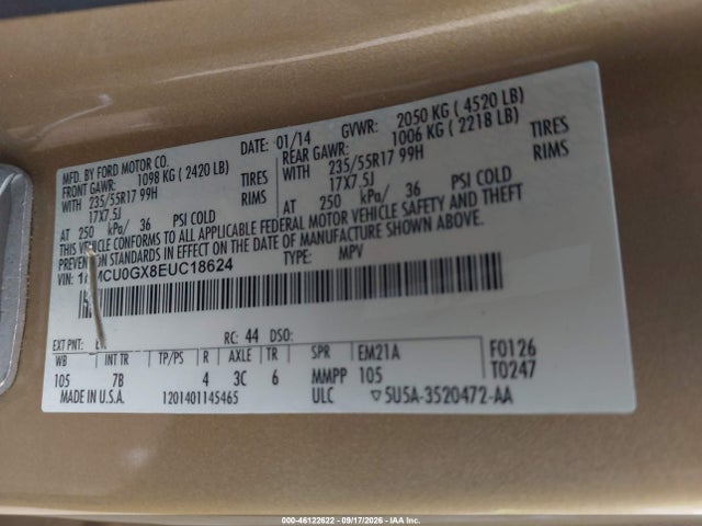 Продажа на аукционе авто 2014 Ford Escape Se, vin: 1FMCU0GX8EUC18624, номер лота: 46122622