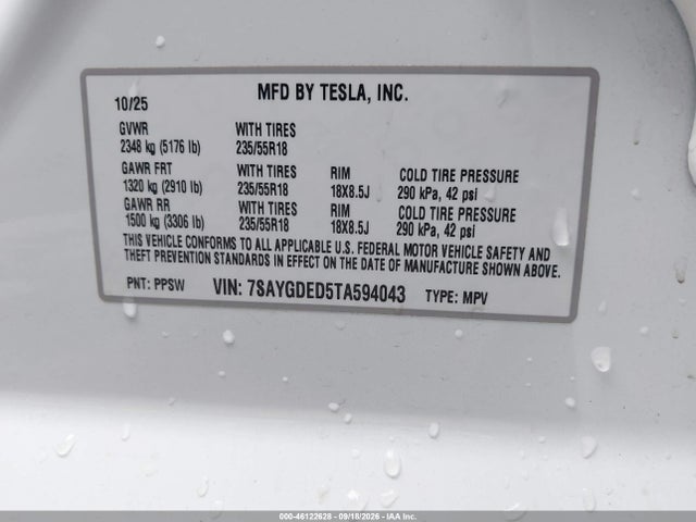 46122628 :رقم المزاد ، 7SAYGDED5TA594043 vin ، 2026 Tesla Model Y Premium Rear-wheel Drive/rear-wheel Drive مزاد بيع