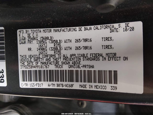 2021 Toyota Tacoma Trd Off-road მანქანა იყიდება აუქციონზე, vin: 3TMDZ5BN4MM101767, აუქციონის ნომერი: 46122629