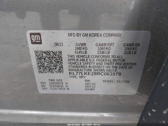 Aukcja sprzedaży 2024 Chevrolet Trax Fwd Activ, vin: KL77LKE28RC063979, numer aukcji: 46122632