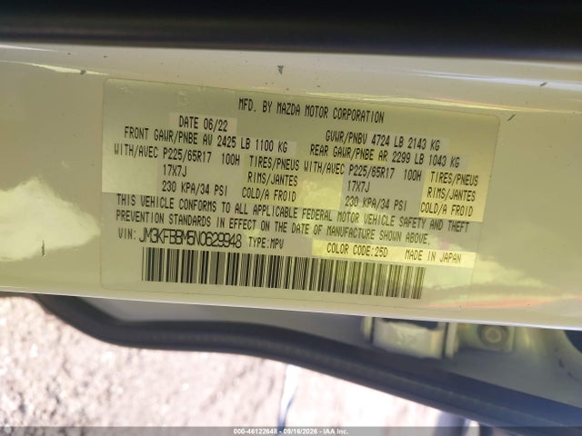 Aukcja sprzedaży 2022 Mazda Cx-5 2.5 S Select, vin: JM3KFBBM5N0629948, numer aukcji: 46122648