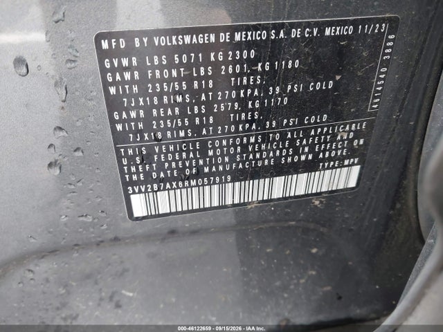 46122659 :رقم المزاد ، 3VV2B7AX6RM057919 vin ، 2024 Volkswagen Tiguan 2.0t Se/2.0t Wolfsburg Edition مزاد بيع