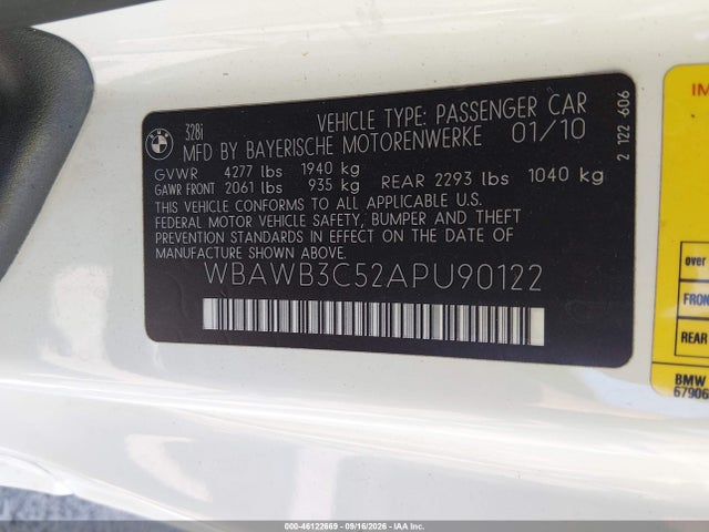 Aukcja sprzedaży 2010 Bmw 328i, vin: WBAWB3C52APU90122, numer aukcji: 46122669
