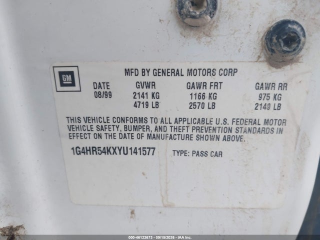 2000 Buick Lesabre Limited მანქანა იყიდება აუქციონზე, vin: 1G4HR54KXYU141577, აუქციონის ნომერი: 46122673