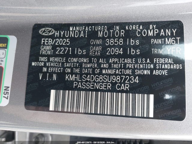 Продаж на аукціоні авто 2025 Hyundai Elantra Sel Convenience, vin: KMHLS4DG8SU987234, номер лоту: 46122675
