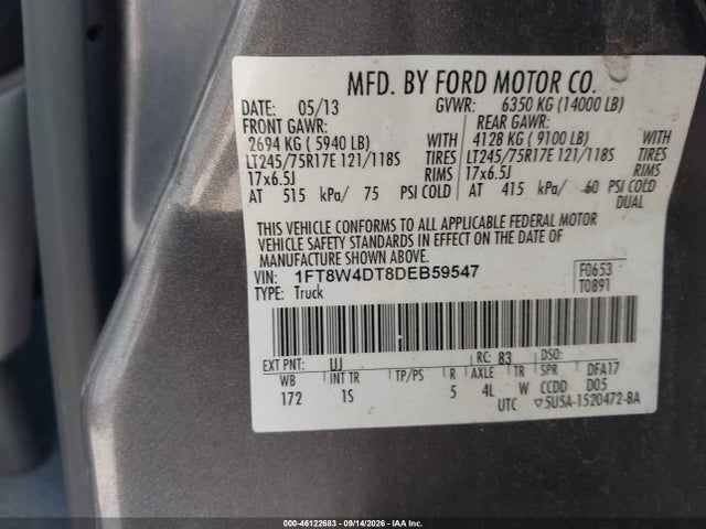 Продажа на аукционе авто 2013 Ford F-450 Xl, vin: 1FT8W4DT8DEB59547, номер лота: 46122683
