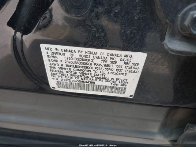 Aukcja sprzedaży 2005 Acura Mdx, vin: 2HNYD18905H534368, numer aukcji: 46122688