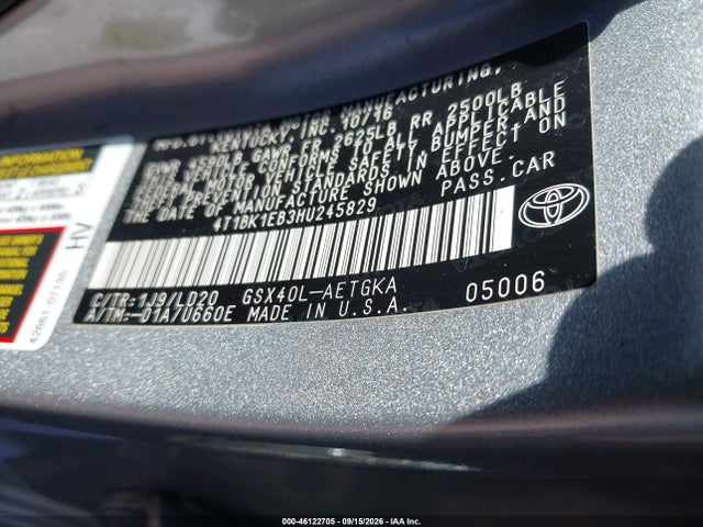 46122705 :رقم المزاد ، 4T1BK1EB3HU245829 vin ، 2017 Toyota Avalon Xle مزاد بيع