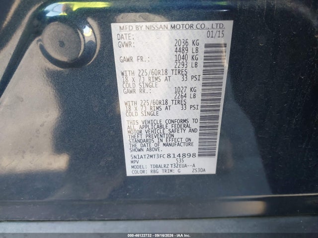 Nissan Rogue Sl 2015 5N1AT2MT3FC814898 Image 9