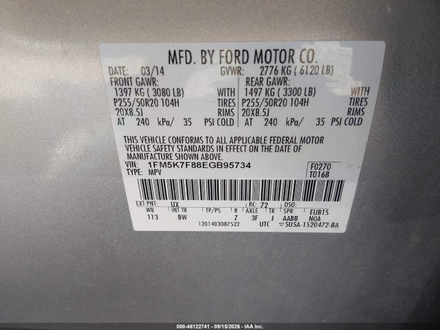 Ford Explorer Limited 2014 1FM5K7F88EGB95734 Image 9
