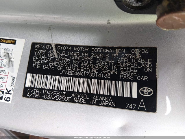 Aukcja sprzedaży 2007 Toyota Camry Ce, vin: JTNBE46K173014133, numer aukcji: 46122745