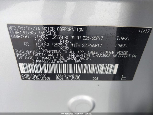 Продаж на аукціоні авто 2018 Toyota Rav4 Xle, vin: JTMWFREV7JJ164679, номер лоту: 46122755