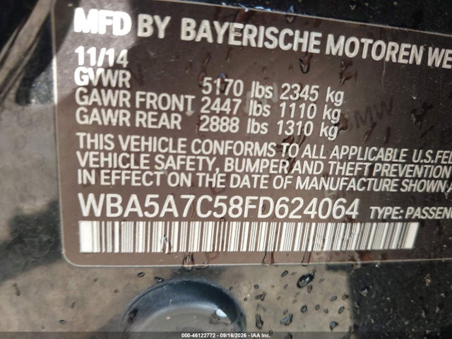 46122772 :رقم المزاد ، WBA5A7C58FD624064 vin ، 2015 Bmw 528i Xdrive مزاد بيع