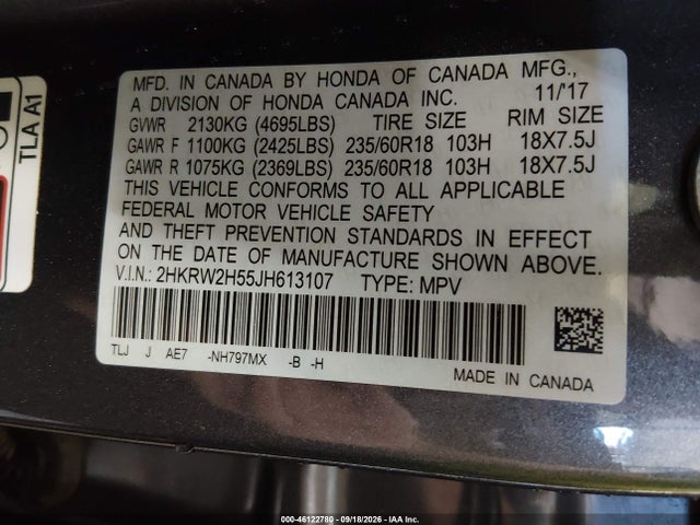 Продажа на аукционе авто 2018 Honda Cr-v Ex, vin: 2HKRW2H55JH613107, номер лота: 46122780