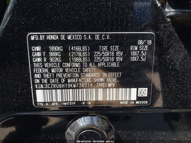Продаж на аукціоні авто 2019 Honda Hr-v Sport, vin: 3CZRU6H19KM738014, номер лоту: 46122781