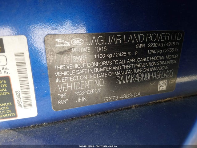 Aukcja sprzedaży 2017 Jaguar Xe 20d Prestige, vin: SAJAK4BN8HA969423, numer aukcji: 46122786