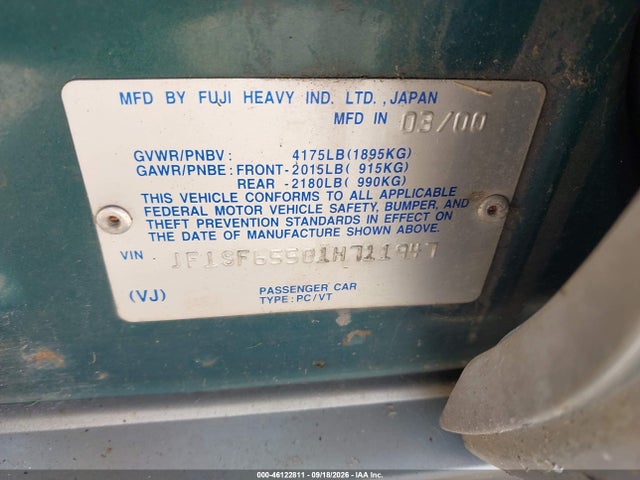 Auction sale of the 2001 Subaru Forester S, vin: JF1SF65501H711947, lot number: 46122811