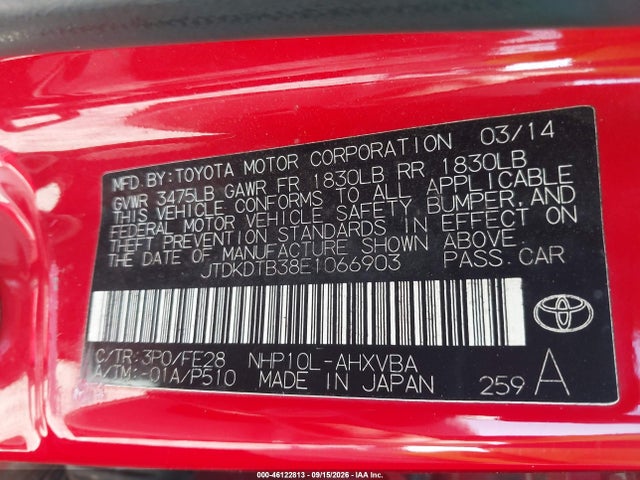 Продажа на аукционе авто 2014 Toyota Prius C One, vin: JTDKDTB38E1066903, номер лота: 46122813
