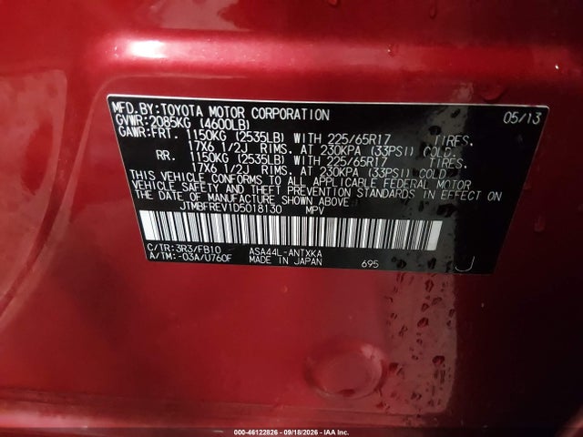 Aukcja sprzedaży 2013 Toyota Rav4 Le, vin: JTMBFREV1D5018130, numer aukcji: 46122826