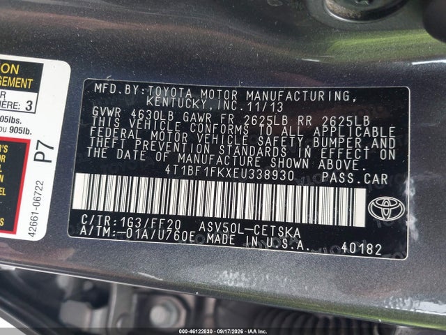 Toyota CAMRY SE 2014 4T1BF1FKXEU338930 Image 9