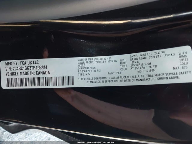 Продажа на аукционе авто 2026 Chrysler Pacifica Limited, vin: 2C4RC1GG3TR195884, номер лота: 46122846