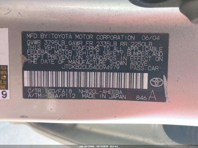 Aukcja sprzedaży 2004 Toyota Prius, vin: JTDKB20U540094979, numer aukcji: 46122850